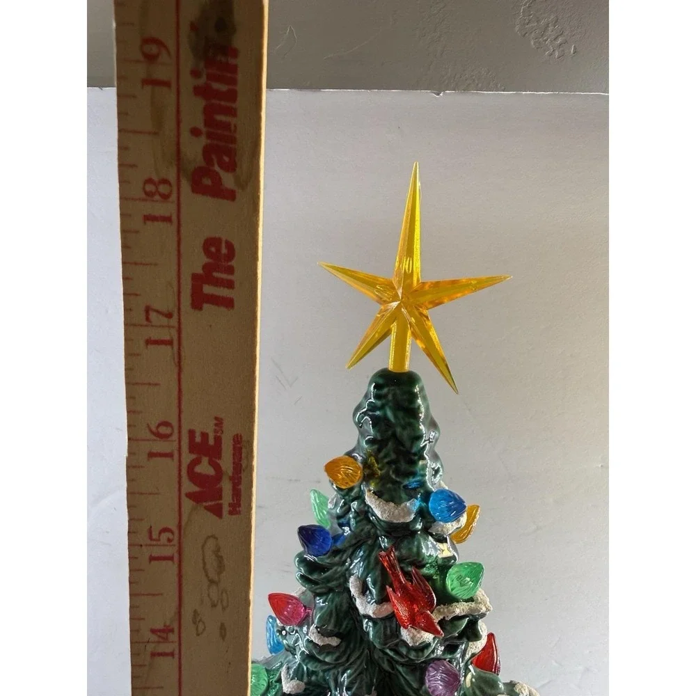 Vintage 1987 Lighted Ceramic Christmas Tree Snow Flocked Multi Color Bird Bulbs